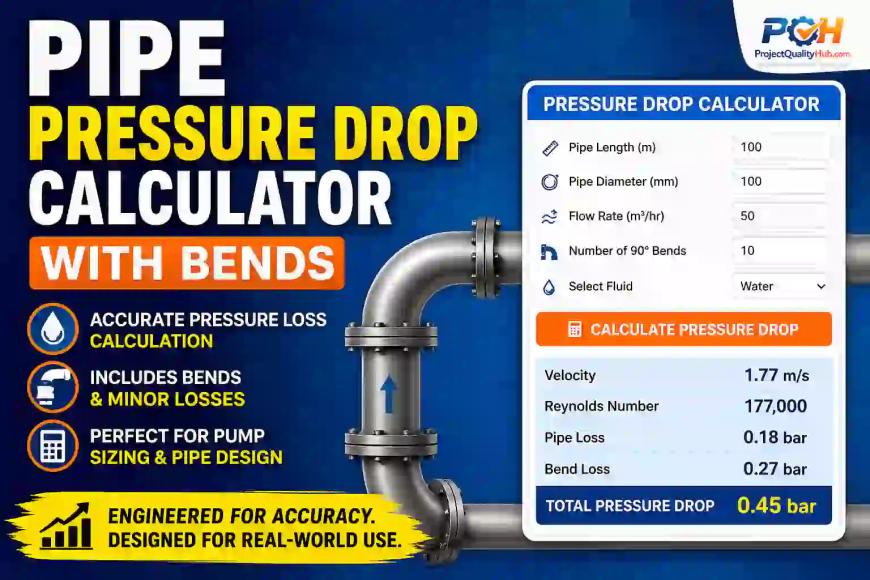 Pipe Pressure Drop Calculator (With Bends & Fittings) – Accurate Pipeline Loss Tool